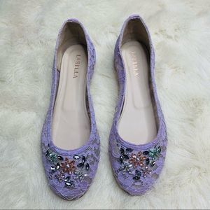 Le SILLA Purple Lace and Crystal Flats sz 41